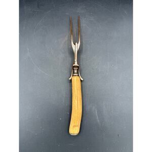 Antique Meat Carving Fork With Stag Antler Handle and push stand